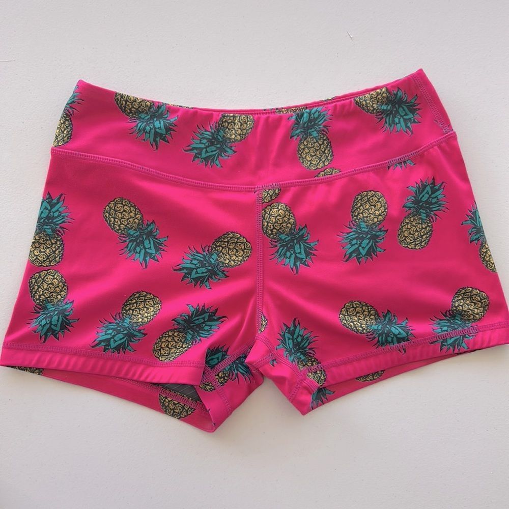 Neon Pink Medium Spandex Pineapple Athletic Shorts